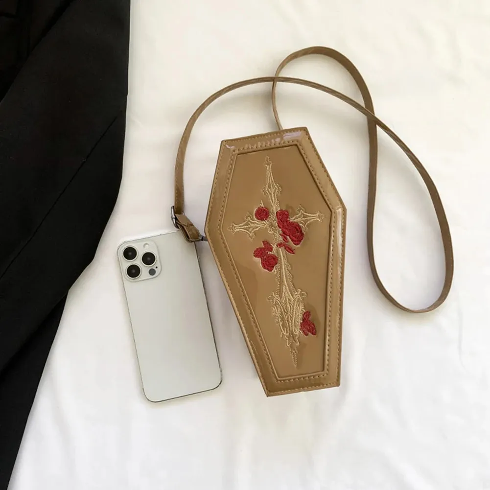 Sac à main en forme de cercueil pour femme, pochette à bandoulière gothique fantaisie rose, sac à main décontracté, cadeau d'Halloween 240823_voghion.com