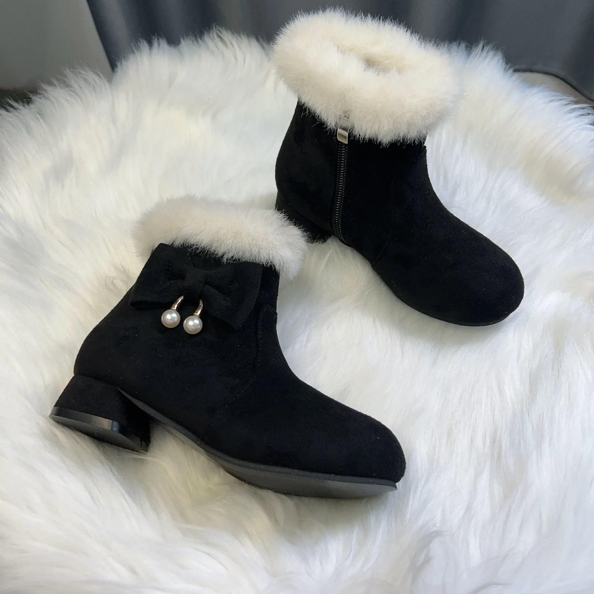 Kinder halten warme Prinzessin Baumwollschuhe Cutefeet für Mädchen Kinder Plus Veet Plüsch Schneestiefel Winterschuh für Mädchen_voghion.com