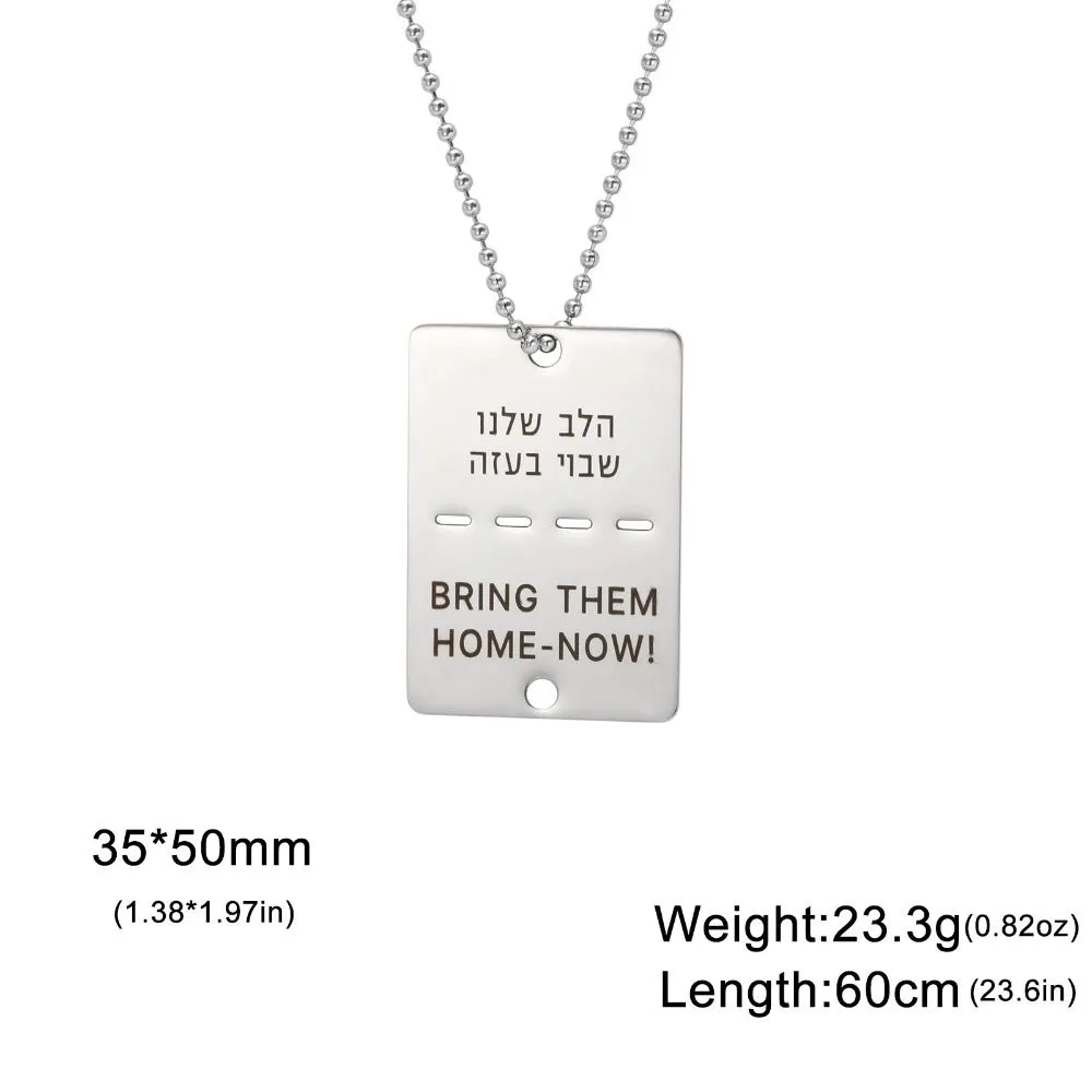 Collier solidarité hébraïque pendentif carré en acier inoxydable_voghion.com