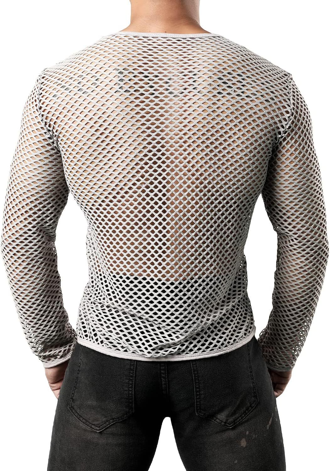 Nuovo pullover estivo con scollo rotondo traforato, top a maniche lunghe, felpa con cappuccio oversize larga e traspirante in rete da pesca, da uomo_voghion.com