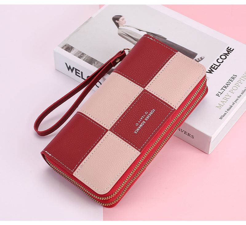 Lange Hand Mädchen dreifarbige Spleißen einfache Reißverschluss Handy Geldbörse Brieftasche_voghion.com