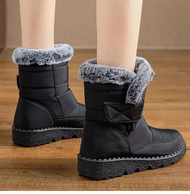 Women Fur For Woman Ankle Winter Botas Mujer Trend Low Heels Snow Boots Platform Shoes Female 240830_voghion.com