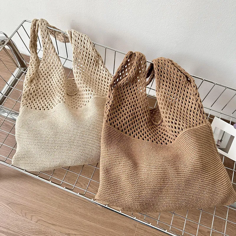 Borse a tracolla di grande capacità, alla moda, da donna, in tessuto cavo all'uncinetto, borse a mano, ecologiche, per la spesa._voghion.com