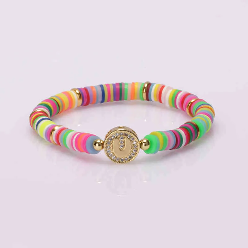 Bohemia Gypsy Gold Initial 26 Alphabet Letter Name Charm Coloful Rainbow Silicone Plastic Beaded Bracelets For Women Man_voghion.com
