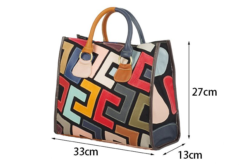 Modere Lederhadtasche mit farbefrohem, kotrastieredem geometrischem Muster, Crossbody-Hadtasche aus Leder für_voghion.com