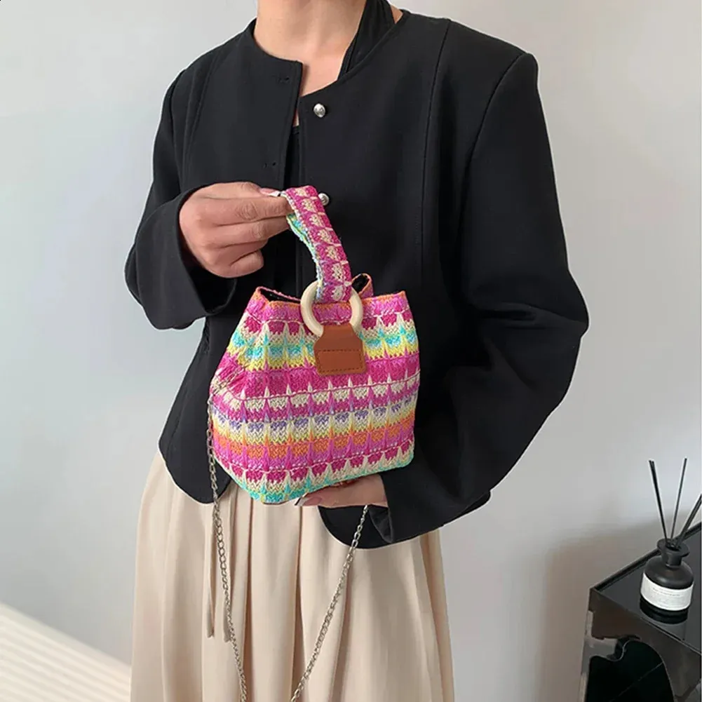 Sommer-Stroheimer für Damen, Handtasche, Rattan, Strand, Boho, lässig, bunt, gewebter Griff, Schultertasche, Umhängetasche, Handytasche_voghion.com