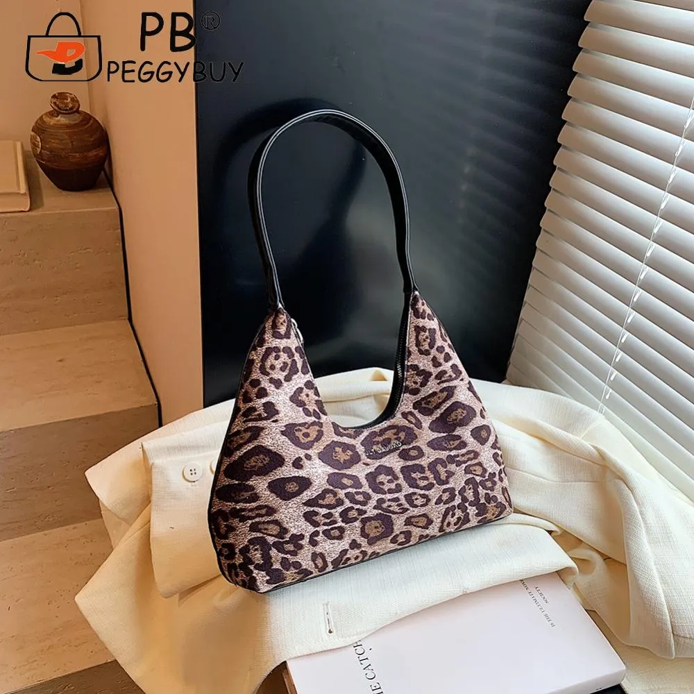 Sac à main en daim imprimé léopard pour femme, sac à bandoulière avec fermeture éclair, style rétro tendance, pour le travail et les courses_voghion.com