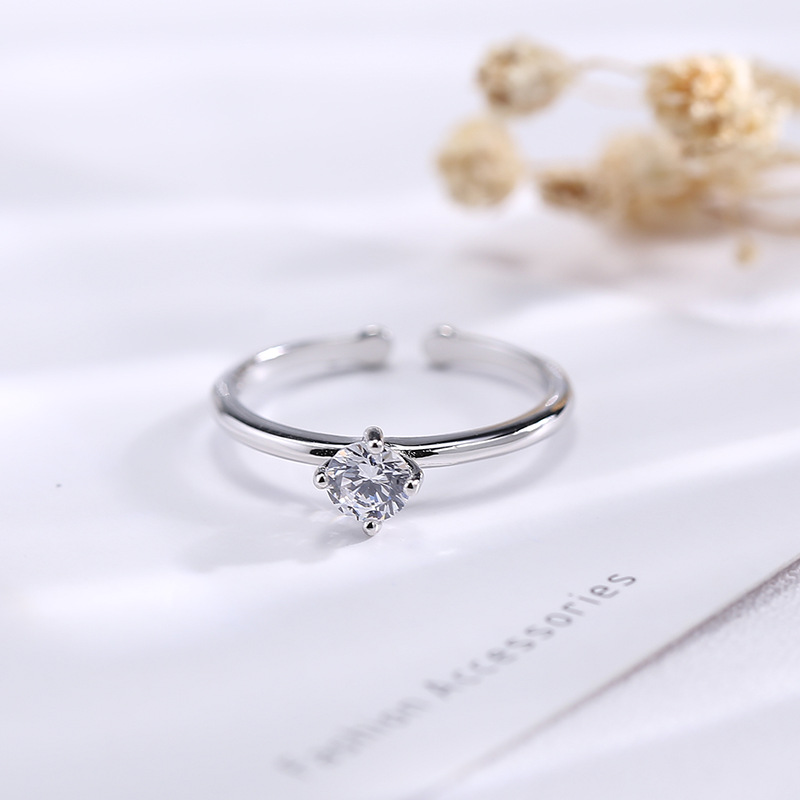 Wanying Jewelry Four Claw S Ren Silver Koreansk Utgåva Presentdiamantring Enkel och Snygg Mångsidig_voghion.com