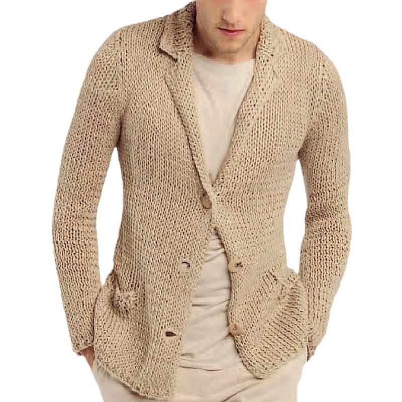 Herrenbekleidung dick gestrickte langärmelige Jacke modischer Anzug_voghion.com