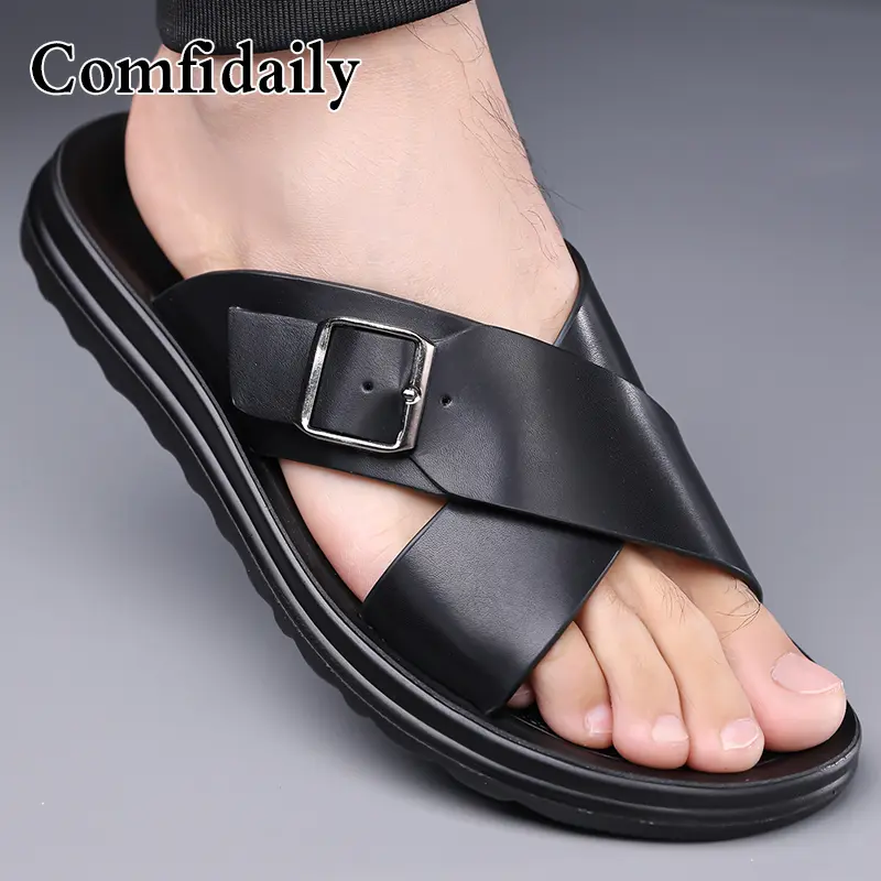 Leren heren slippers voor strand en casual gebruik_voghion.com