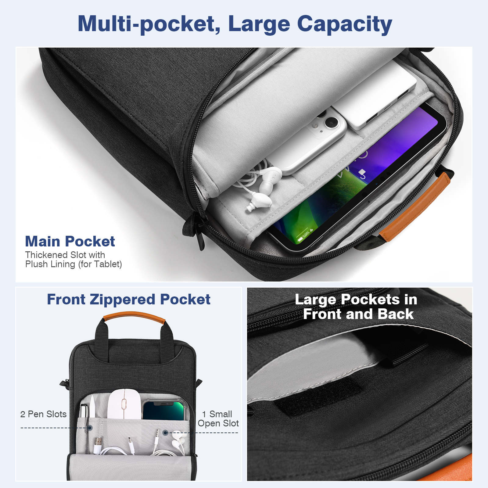 Borsa a tracolla per tablet 9-11 per iPad Pro 11 2021-2018, iPad 10.2, iPad Air 4 10.9, iPad 9.7, Surface Go 3/2, Galaxy Tab A 10_voghion.com