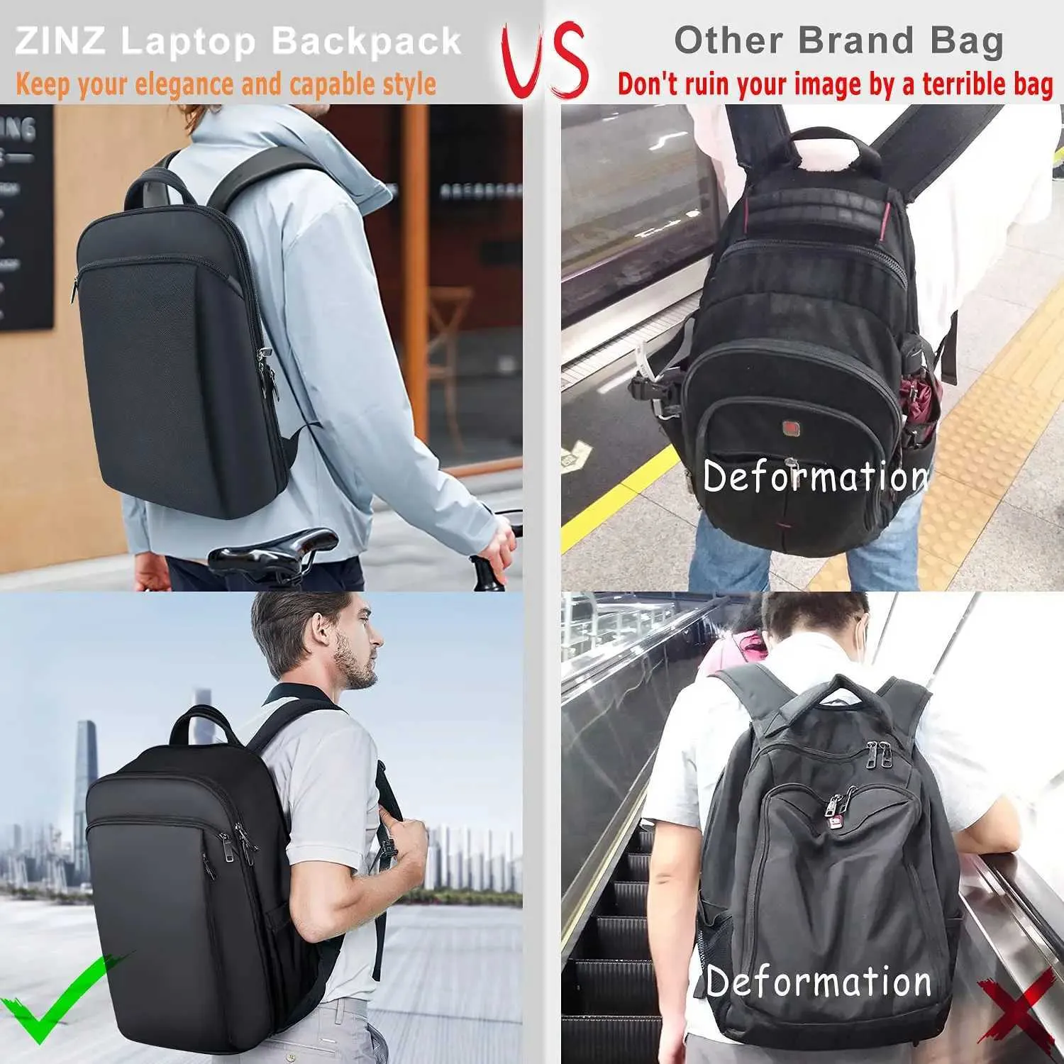 ZINZ Rucsac pentru laptop subțire și extensibil de 15,6 inch, antifurt, pentru călătorii de afaceri, pentru bărbați și femei C241031_voghion.com
