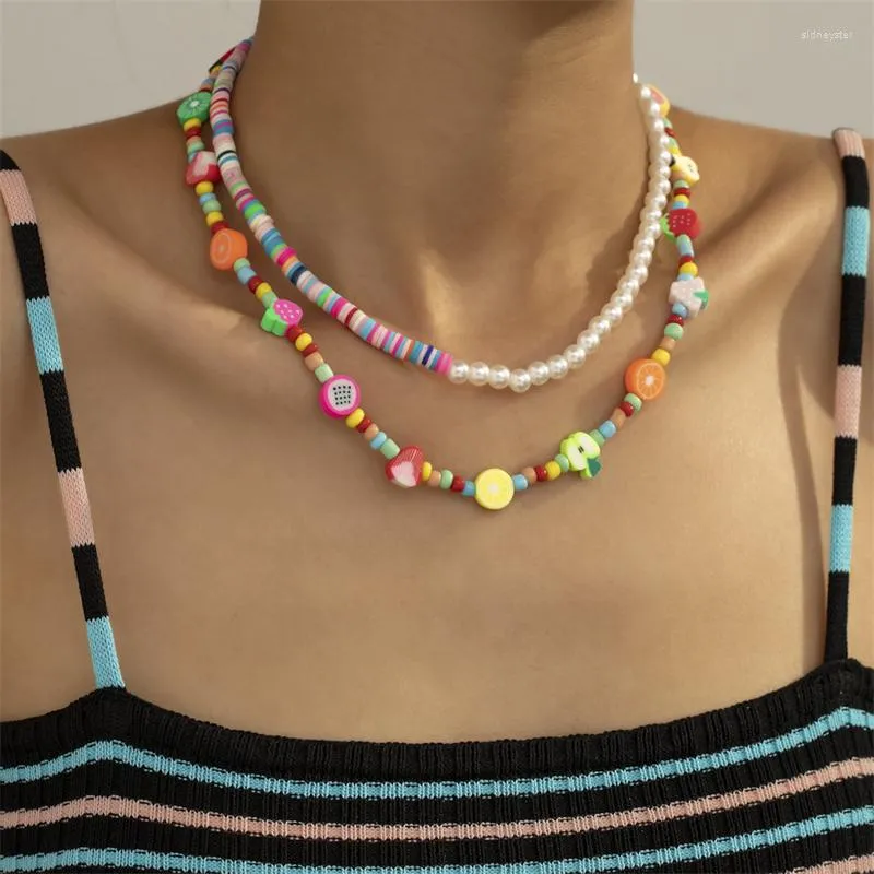 Catene Personalità Creatività Collana a strati per donna 2023 Frutta Fiore Perla Articoli con_voghion.com