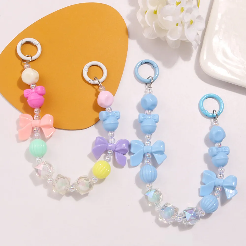 Colorful Bowknot Bead Phone Strap Charm Chain Knot Cellphone Lanyard Keychain Girl Bag Camera Pendant For Case_voghion.com