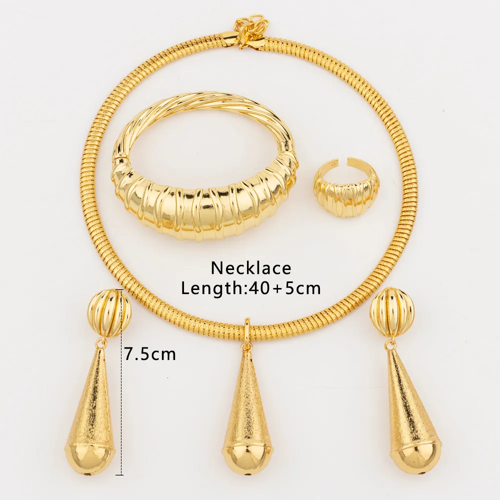 Sets Wassertropfen Ohrringe Halskette Schmuck Set Frauen Indische Dubai Gold Farbe Armband Ring für Hochzeit Braut Kleidung_voghion.com