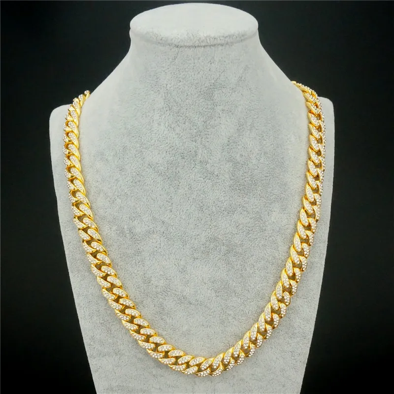 Catene 13MM Rhinestone Iced Ou Miami Cuban Link Chain Collana per uomo donna Hip Hop Argento Colore Gioielli sul collo_voghion.com