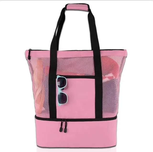 Heat resistant picnic beach womens mesh transparent double-layer swimming high-capacity shopping waterproof bag handbag_voghion.com