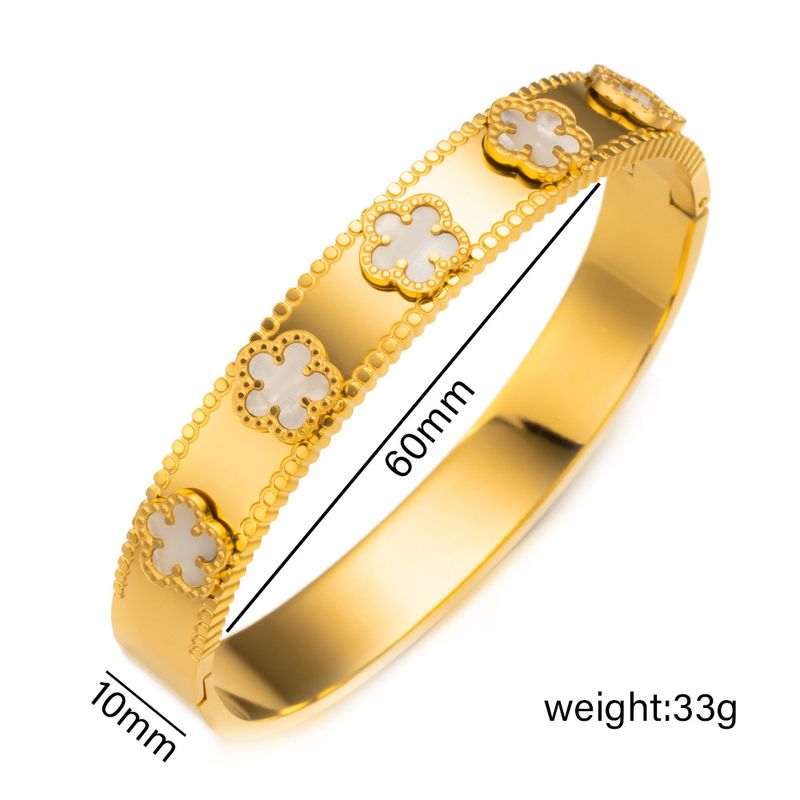Neues, schwarz-weißes Perlmutt-Modearmband aus Edelstahl mit fünfblättrigem Kleeblatt, High-End und vielseitiger Persönlichkeit_voghion.com