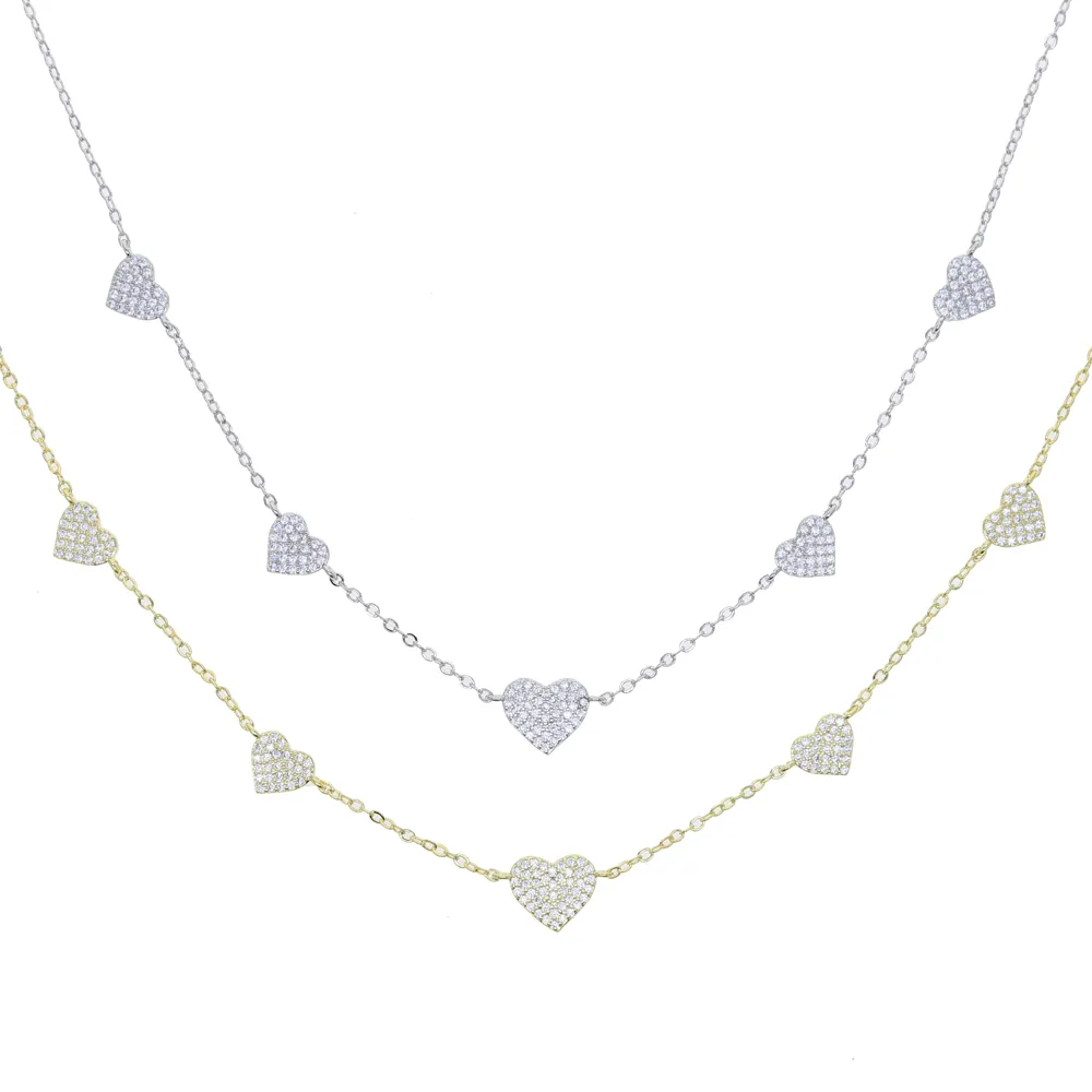 Chains Gold Sier Color Minimal Delicate Heart Pendant Necklace Bling Cz Station Charm Choker Mother's Day Gift Jewelry_voghion.com