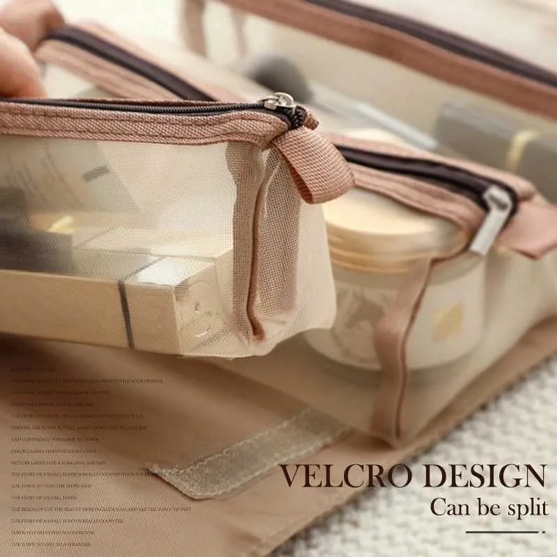 Borsa porta pennelli da trucco pieghevole in nylon con cerniera 4 in 1, indipendente da donna, Y241023_voghion.com