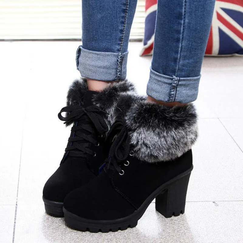 Designer-High Heel Winter Shoes Women Boots Fashion Women's Boot Plush Warm Fur Shoe Ladies Brand Ankle Botas_voghion.com