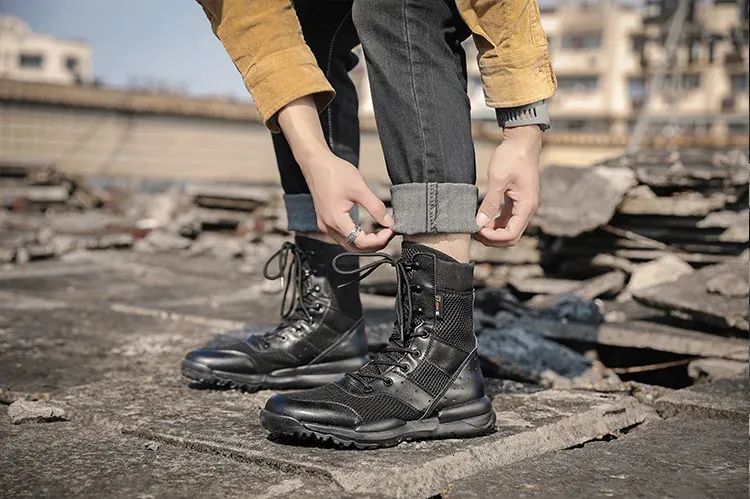 Summer Breathable Desert Hiking Mens High Top Outdoor Climbing Mountaineering Shoes Lightweight Boots 240628_voghion.com
