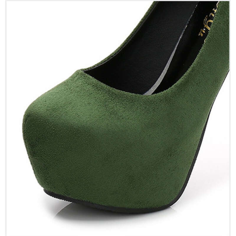 913-86 Printemps et Automne Tête Ronde Plateforme Imperméable Hentian Talon Haut En Daim Bouche Peu Profonde Clou De Perle Unique Femmes_voghion.com