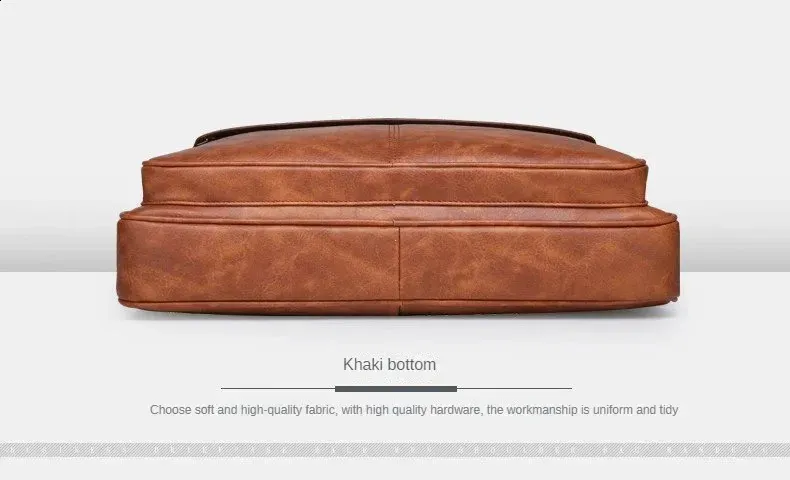 Sac à bandoulière en cuir PU grande capacité, portable, décontracté et étanche, pour hommes, porte-documents, sac pour ordinateur portable 240813_voghion.com