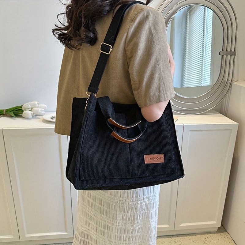Damen-Cord-Einkaufstasche, große Kapazität, Handtaschen für Frauen, Pendeln, Damentasche, Messenger-Umhängetasche,_voghion.com