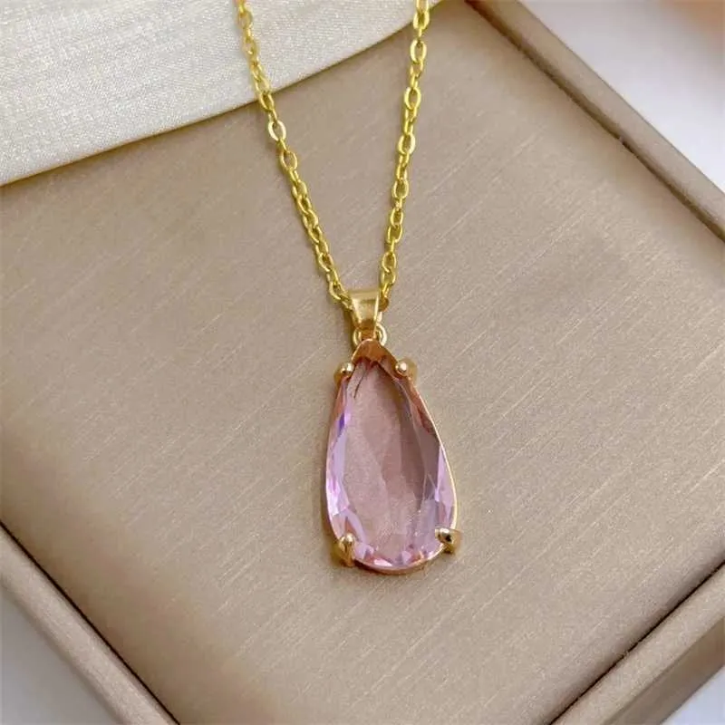 Collane con ciondolo alla moda, squisita, goccia d'acqua, collana di gioielli trasparenti, classica personalità, leggera, in acciaio inossidabile_voghion.com