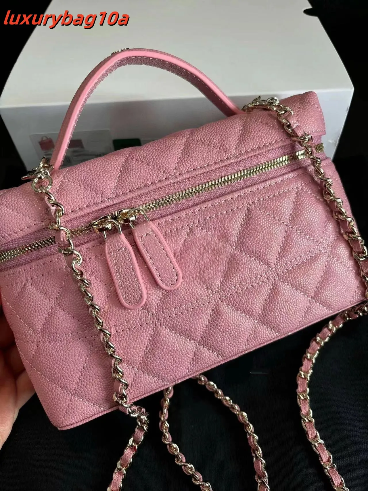 Borse tote da donna, borsa a mano porta pranzo in pelle trapuntata con tracolla dorata staccabile, borsa a tracolla con catena, pochette_voghion.com
