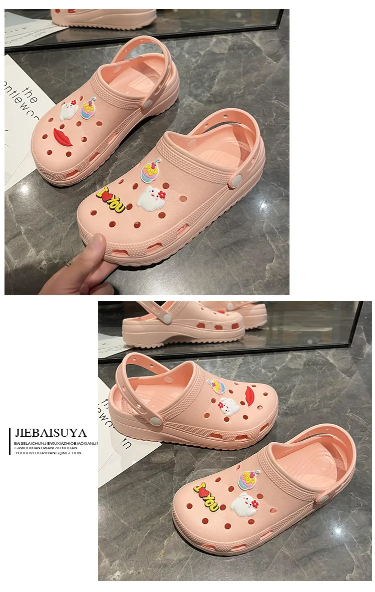 New Thick Sole 2024 Summer Cute Beach Hole Shoes with Feet Feeg Cool Bathroom Anti slip and Odor Prevention Free_voghion.com