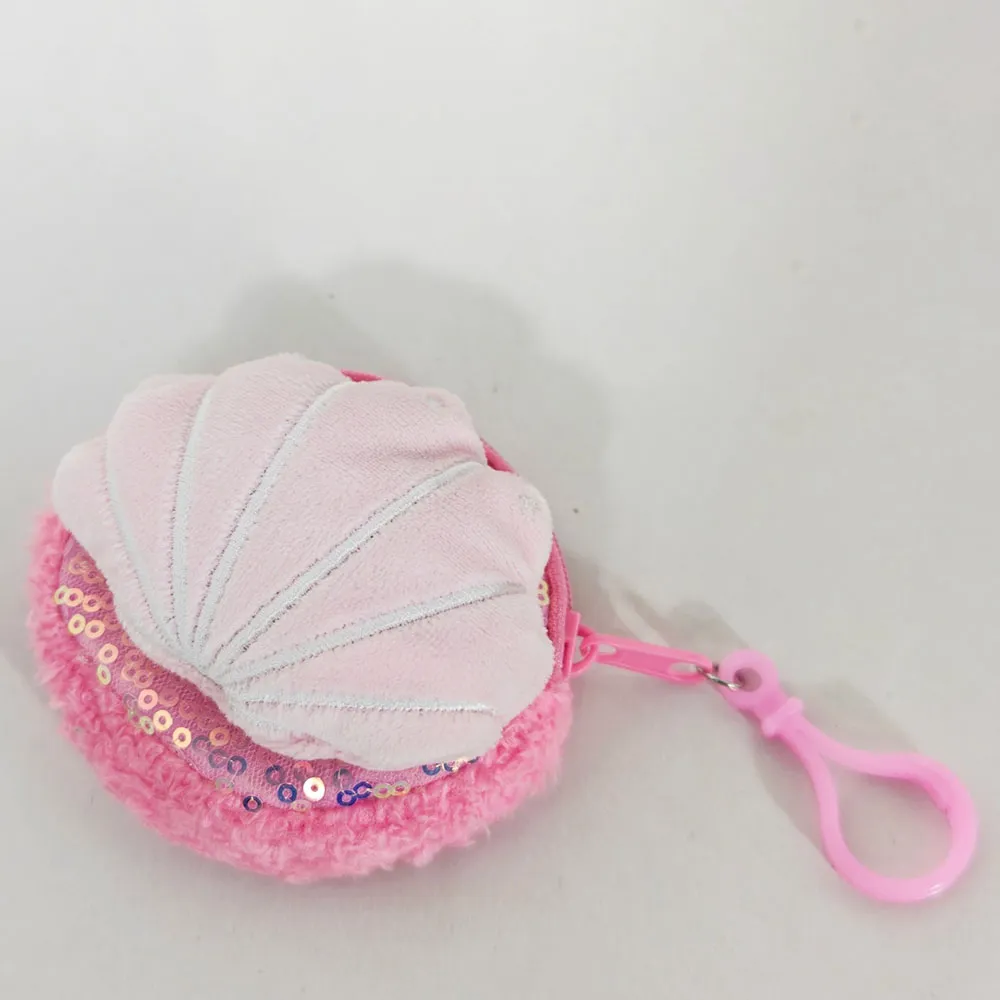 Plush Sequin Shell Coin Purse Girls Cartoon Cute Small Wallet Lipstick Earphone Key Storage Keychain Bag Pendant_voghion.com