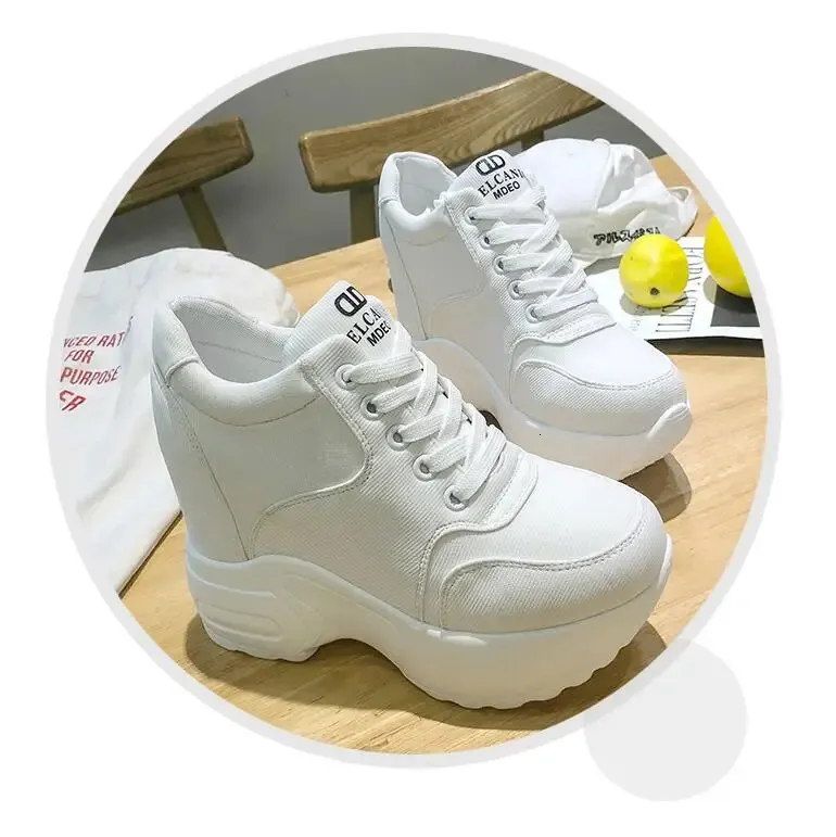 Women's Platform Sneakers Leather Chunky Trainers White Wedges_voghion.com