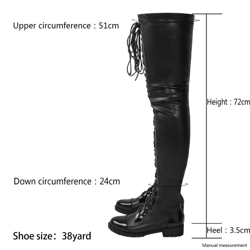 Neue sexy Schnürstiefeletten aus Leder mit seitlichem Reißverschluss und niedrigem Absatz und über dem Knie in Übergröße für Damen_voghion.com