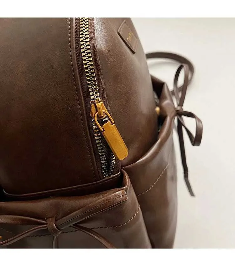 Retro Pu Rucksack Frauen Casual Solide Leder Kleine Schulter Taschen Große Kapazität Täglichen Pendeln Tragbare Packs Dame Griff_voghion.com