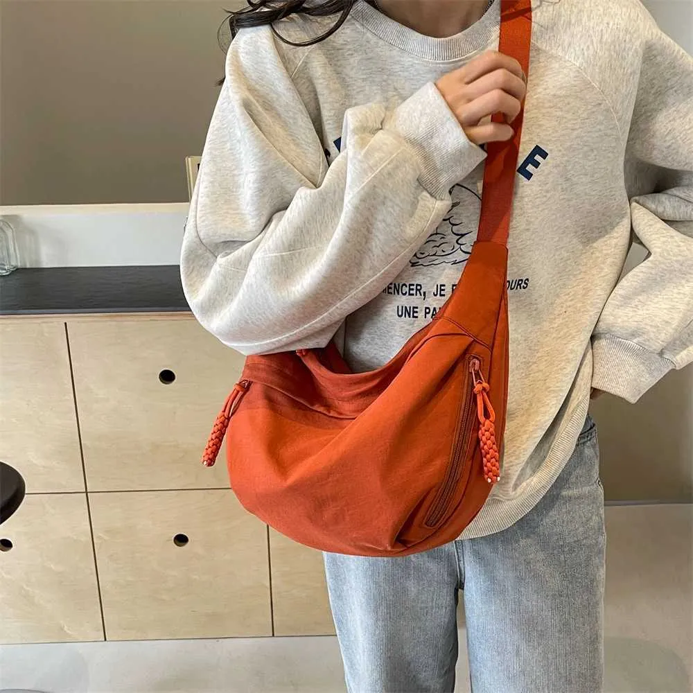 Borsa a tracolla casual da donna in tessuto di nylon, multi tasche, grande capacità, borsa a tracolla, hobo, 2024, estate, ultima moda_voghion.com
