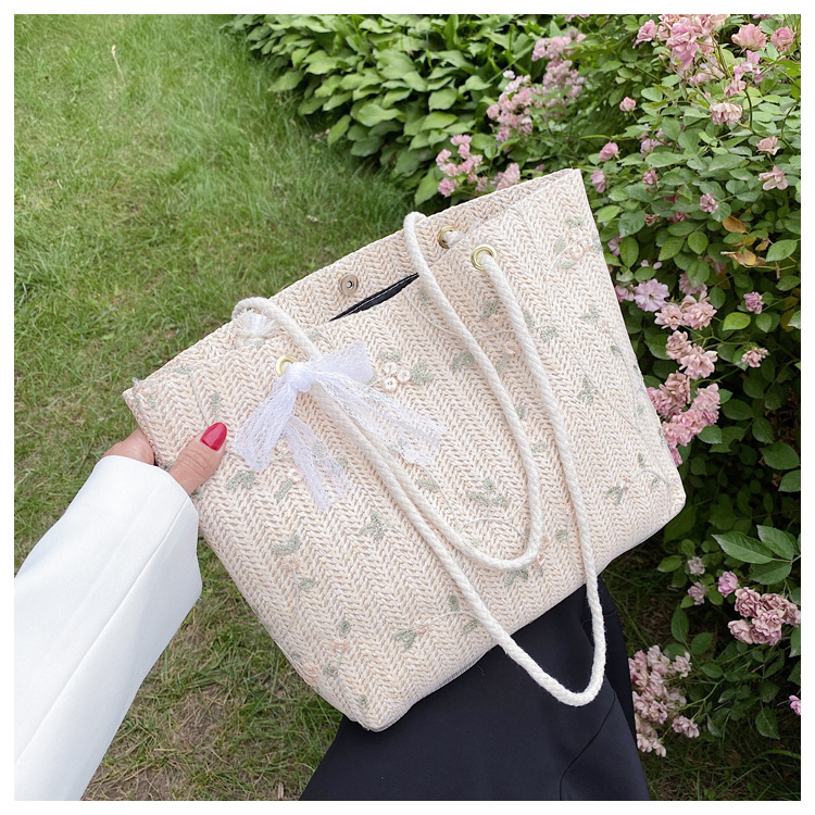 Geflochtene Stroh Umhängetasche Mit Schleife Für Damen Minimalistisch_voghion.com