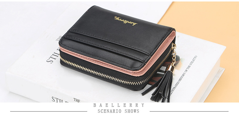 Short Baellerry Korean Edition Multi Card Driver's License Zero Wallet Fashion Tassel Button Women's Bag_voghion.com