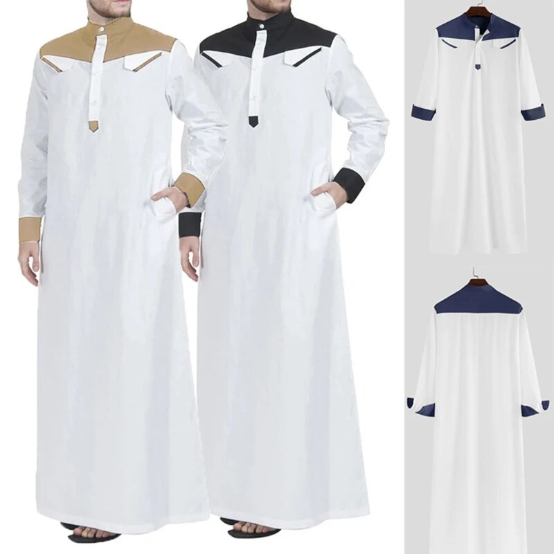 2023 Robe masculino muçulmano combinando com cores patchwork robe masculino vestido muçulmano combinando com cores_voghion.com