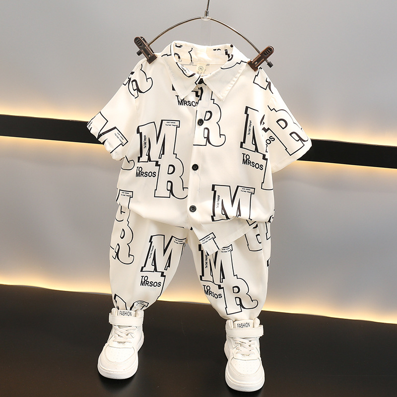 Ensemble chemise garçon 2025, nouveauté tendance et stylée : chemise à manches courtes et pantalon long pour bébé, tenue d'été_voghion.com
