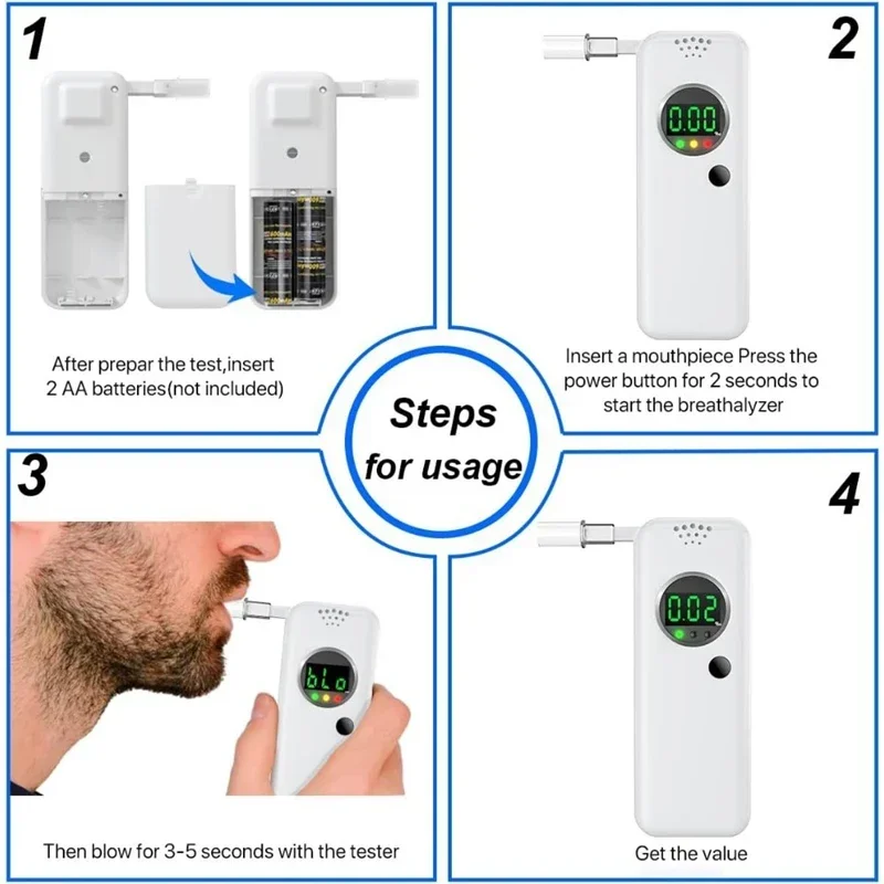Portable Breathalyzer Digital Alcohol Tester With 6 Mouthpieces_voghion.com