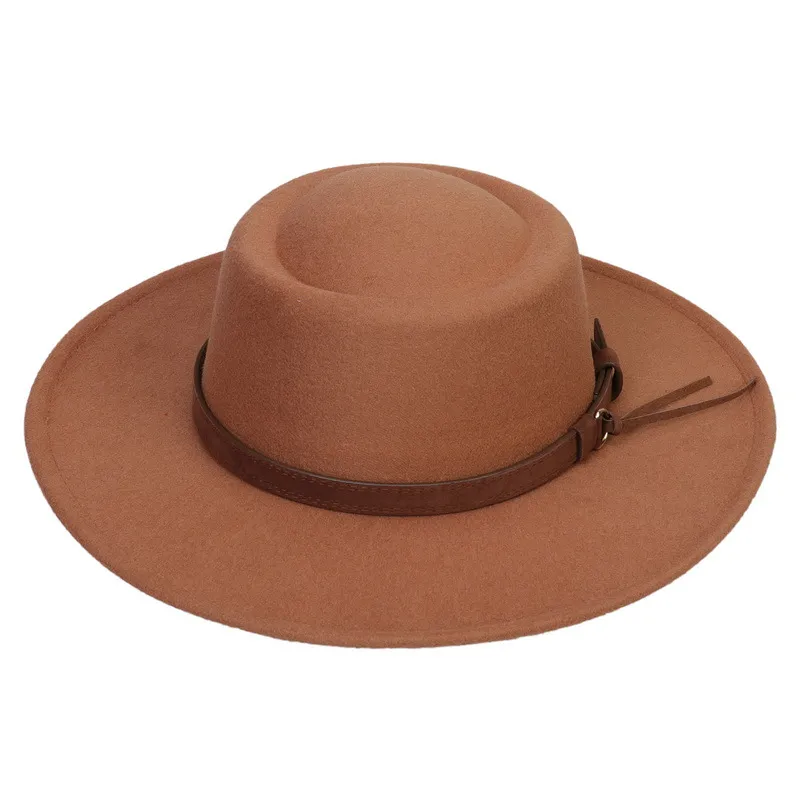 Wide Brim Hats Autumn And Winter Chain Flat Fedora Hat Women Monochromatic Jazz Top British Retro Panama Wholesale_voghion.com