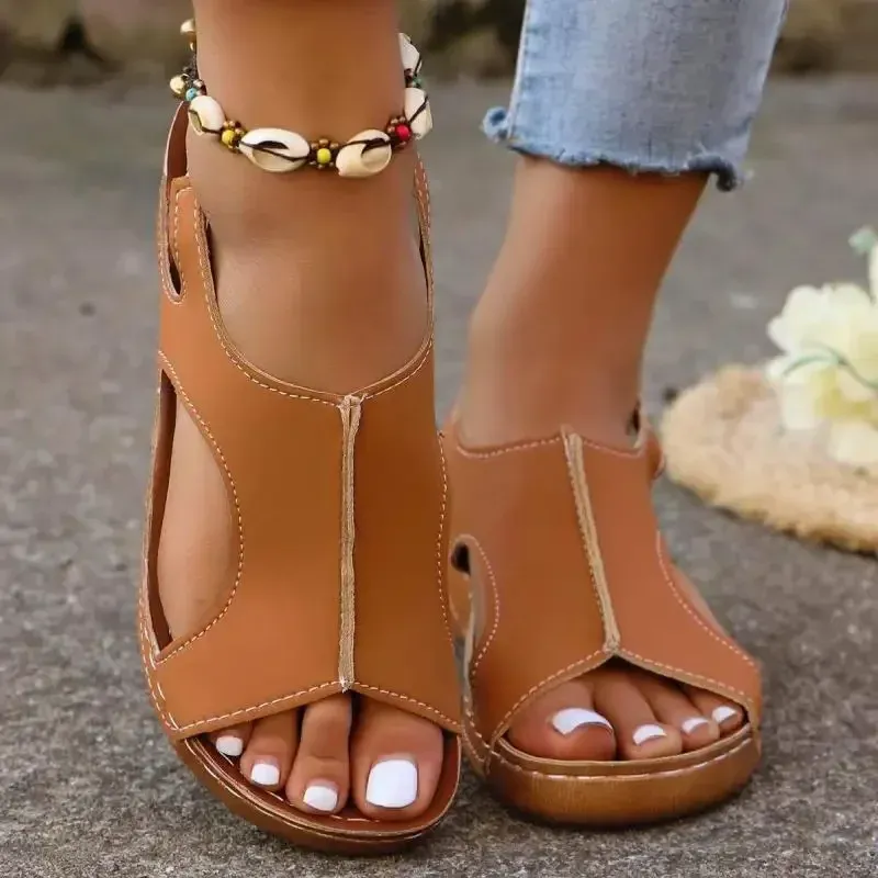 Keilabsatzsandalen für Damen 2024 Sommer Peep Toe Plateau Sandalias Frau Lässige rutschfeste Strandsandalen Übergröße_voghion.com