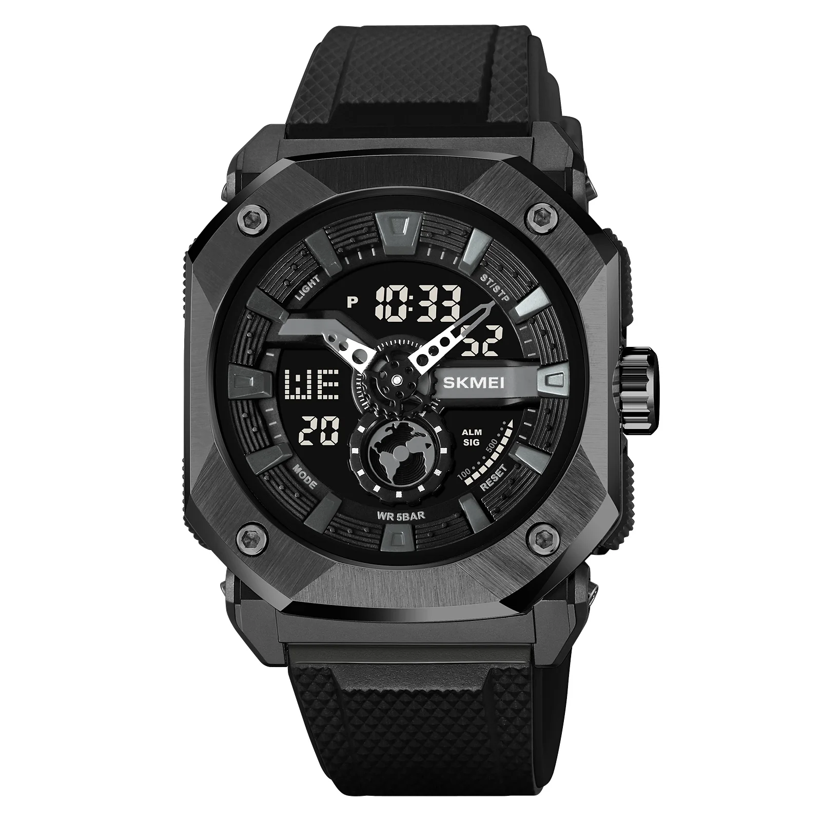 Men's Digital Sports Watch With Octagonal Case And Led Light_voghion.com