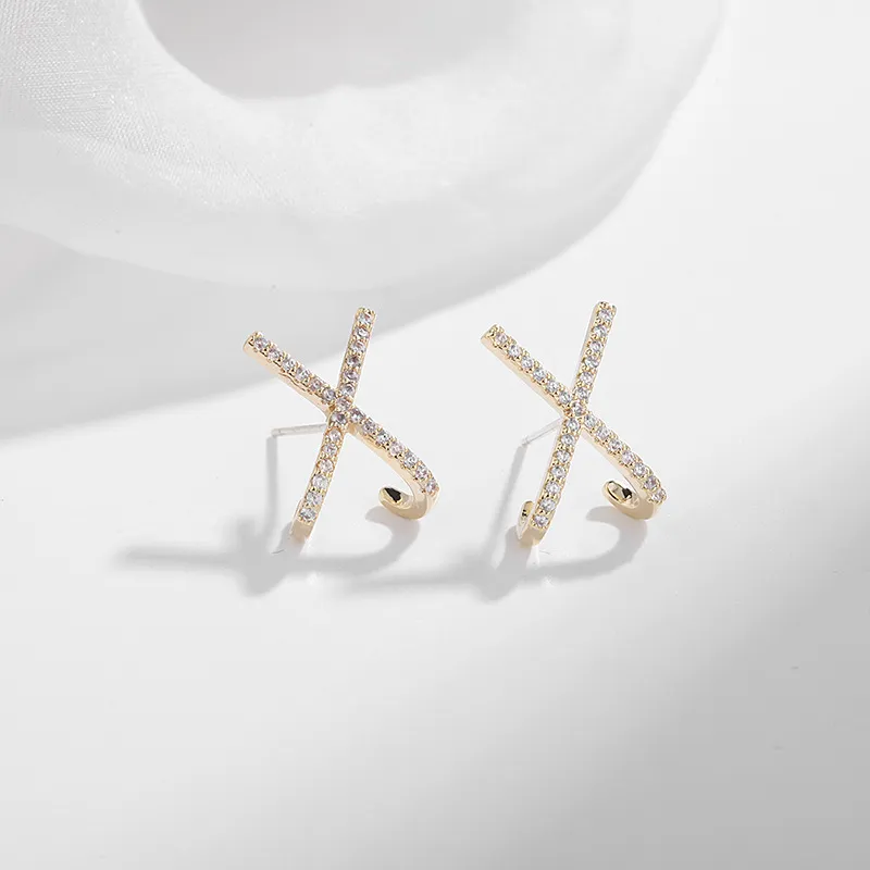 Gemstone Stud Earrings X-letter Design Elegant Jewellery For Women_voghion.com