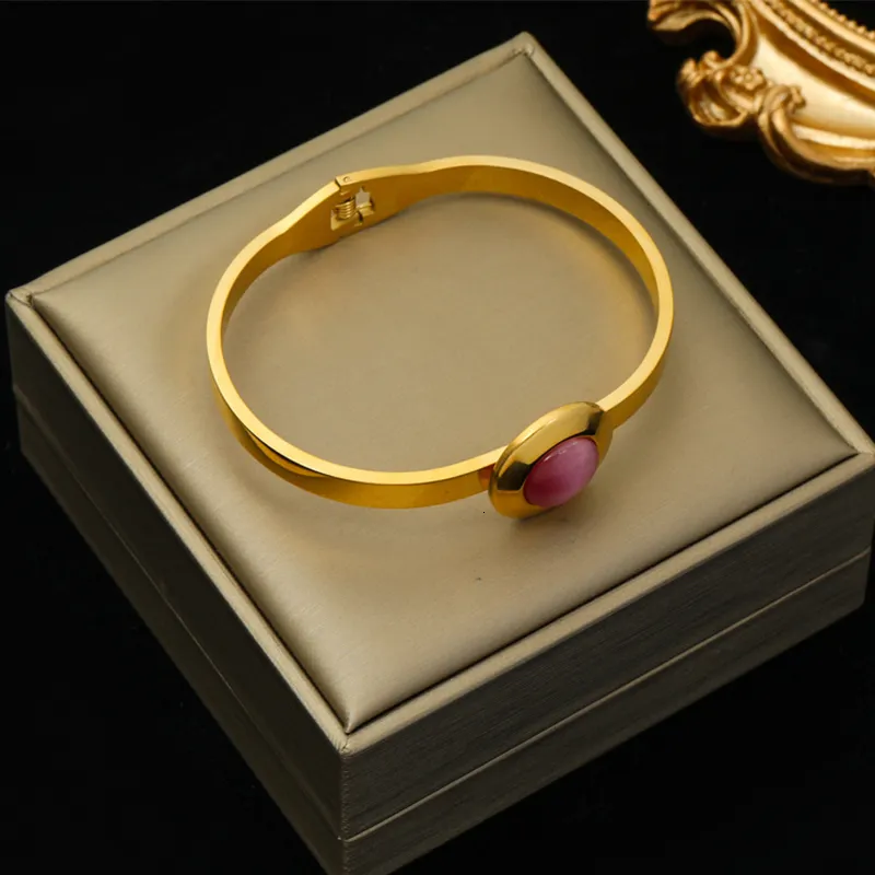 Stone Bangle Bracelet For Women Stainless Steel Waterproof Jewelry_voghion.com