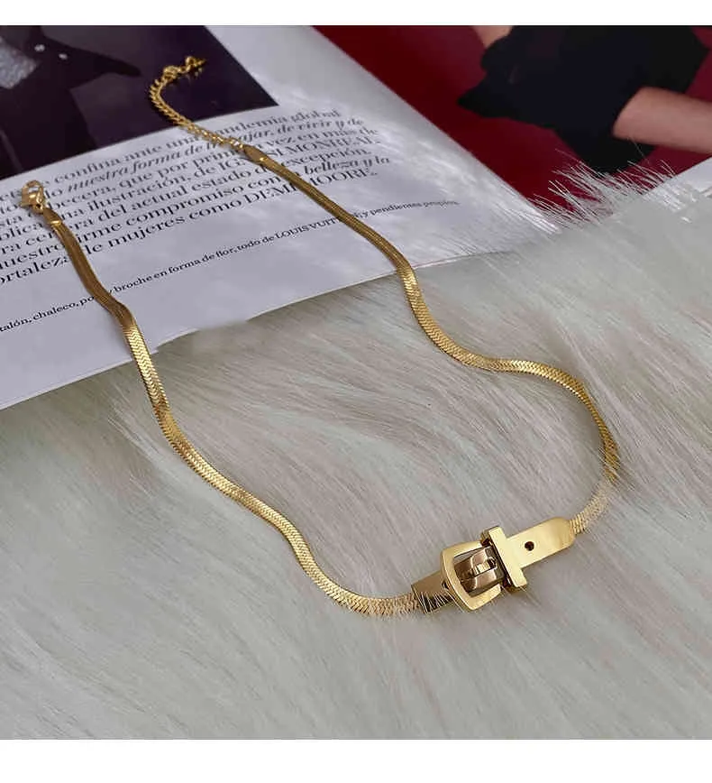 Classic Watch Buckle Shape Titanium Steel Choker Necklace for Woman Korean Fashion Jewelry Gothic Girl Sexy Clavicle_voghion.com
