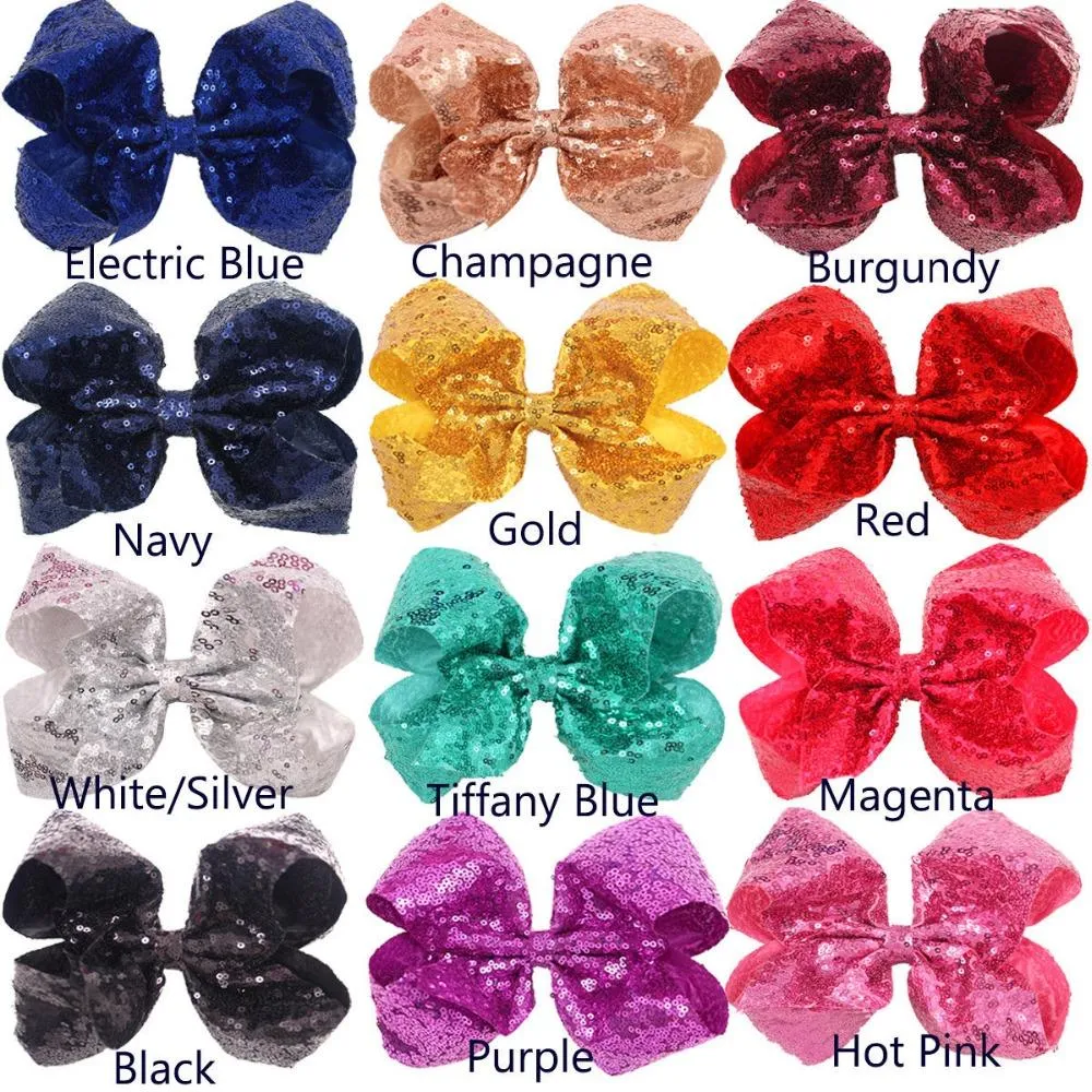 Fermagli a coccodrillo con fiocchi di paillettes grandi da 8 pollici per bambine, adolescenti, donne anziane, qualsiasi occasione, confezione da 12._voghion.com