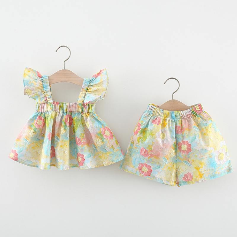 Baby Mädchen Set 2tlg. Kinderkleidung 0-6 Monate Sommer Blumen bedruckt Tops mit Shorts Anzug_voghion.com